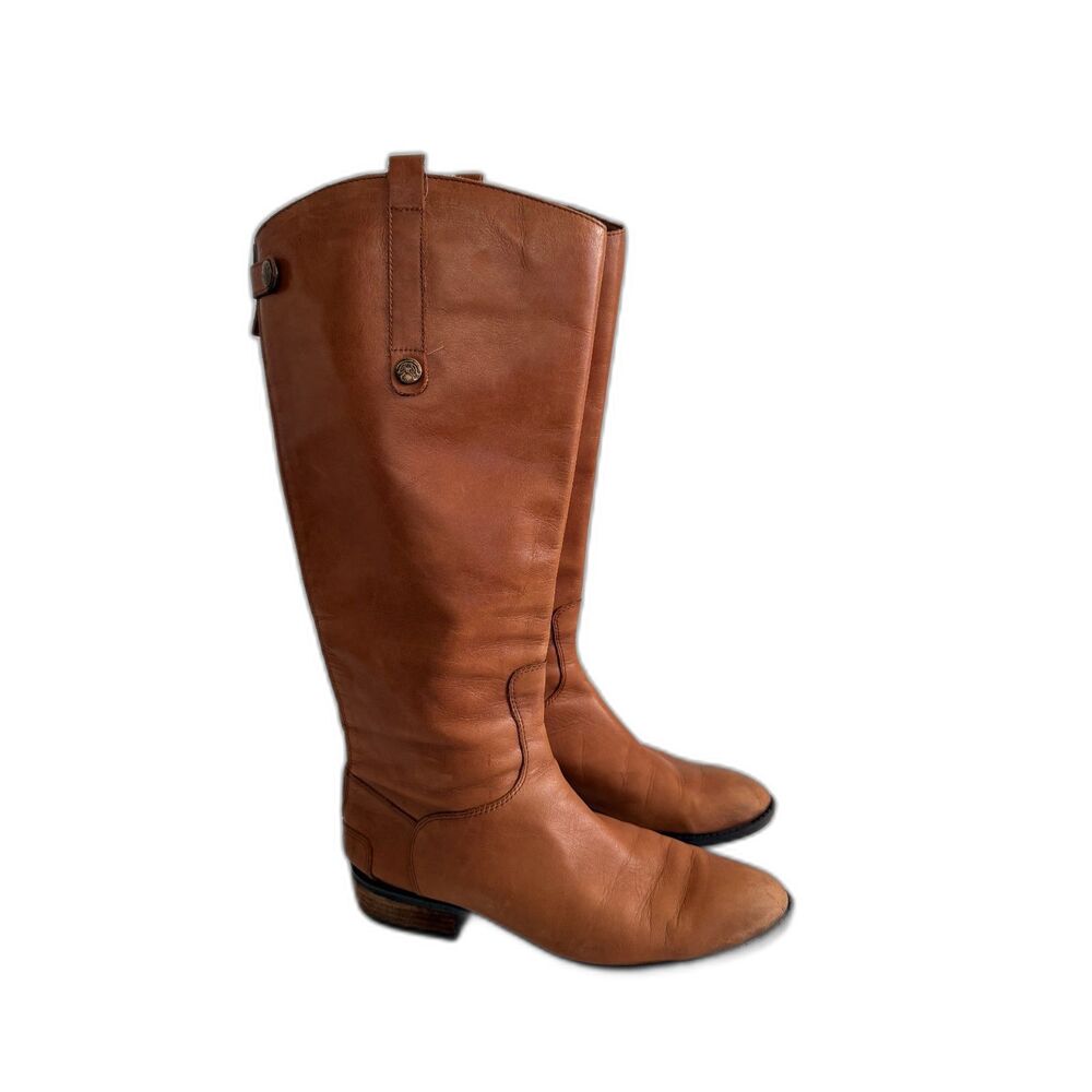 Sam Edelman Penny Riding Boots 10M Cognac Brown Leather Knee High Back Zip